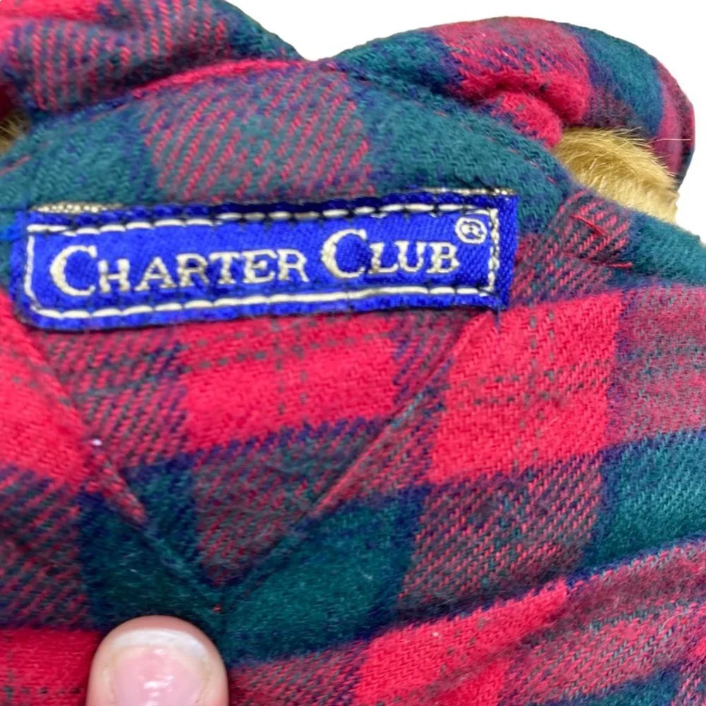 Rare Charter Club Macy’s Plaid Overalls Bow Tie‎ Stuffed Animal Teddy Bear Plush